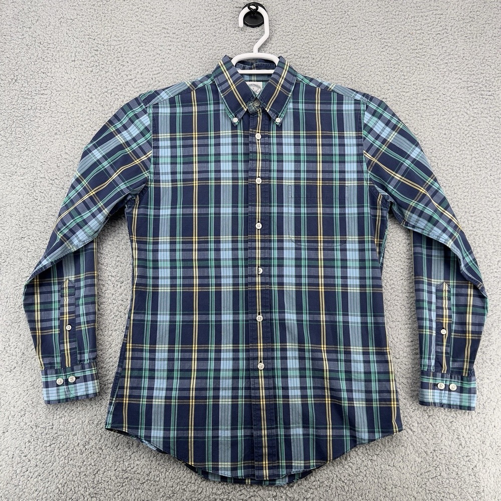 Brooks Brothers Shirt Men's Small Regent Logo Blue Plaid Button Down busiuness